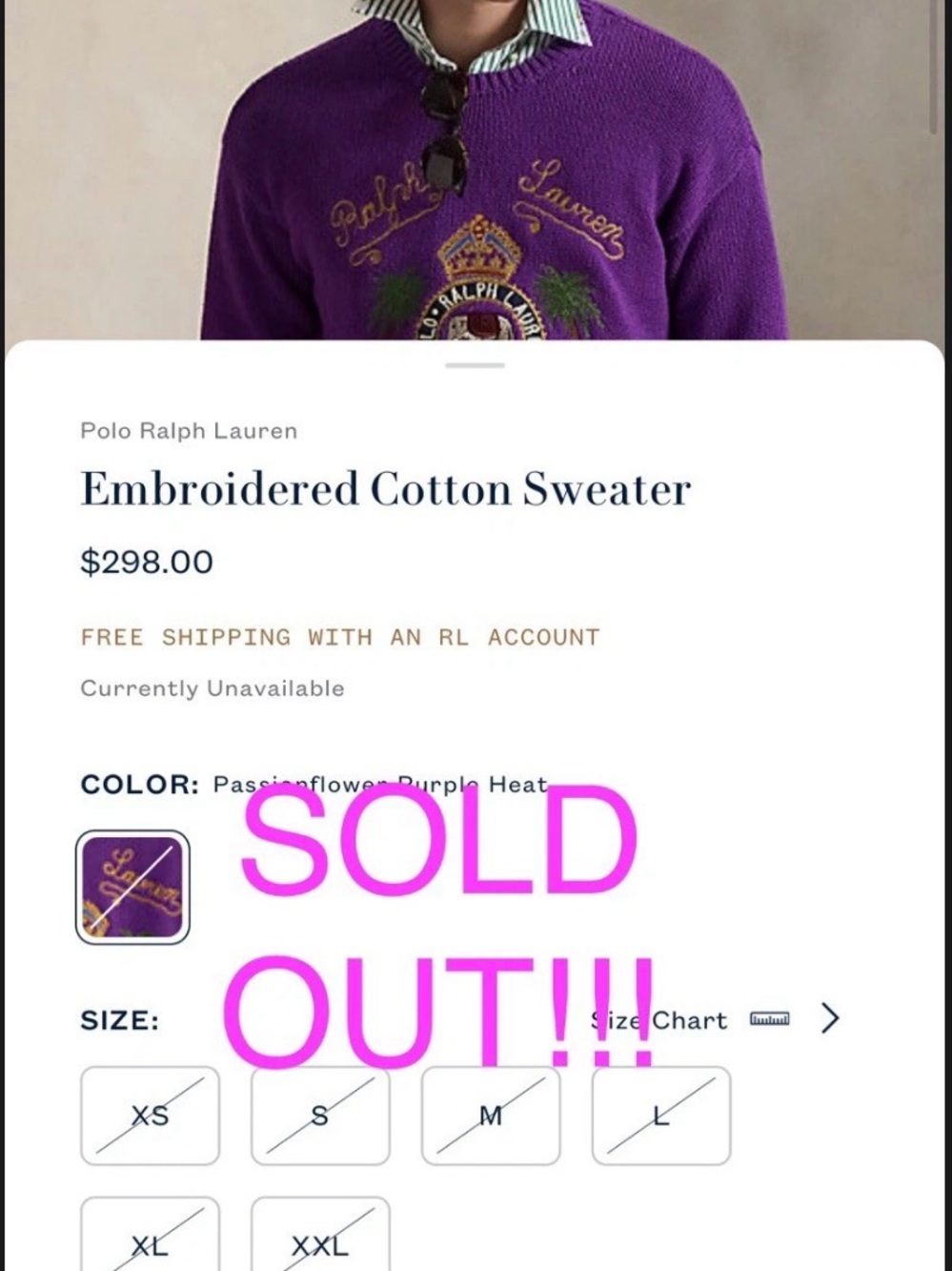 Polo by Ralph Lauren Purple Embroidered Crewneck Sweater with Crest - Picture 3 of 3